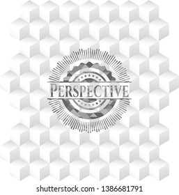 Perspective retro style grey emblem with geometric cube white background