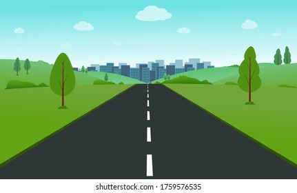 Perspective Road With Landscape Background  Vector