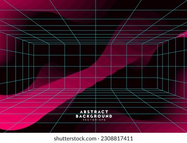 perspective room with grid square line flowline aurora theme modern art background for advertisement website template website template,cover landingpage label design vector.
