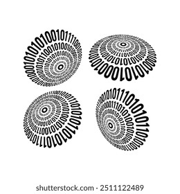 perspective rounded zero and one numerals. circle of zero and one numbers. digital circular numbers