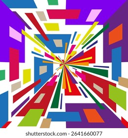 Perspective shape vector. Rectangle tunnel layout. Colorful motion form. Abstract space icon.