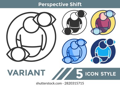 Perspective Shift icon for illustrating changing viewpoint systems, alternative perspective patterns, and cognitive flexibility concepts. Line, Filled, Color, Dualtone style.