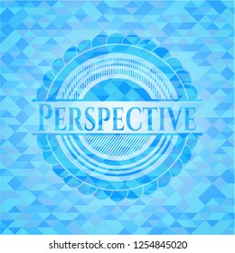 Perspective sky blue emblem with mosaic ecological style background