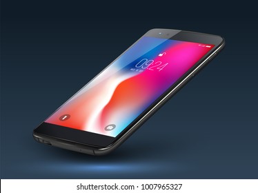 Perspective smartphone mockup. Vector illustration for technology advertising element and easy place demo on screen.