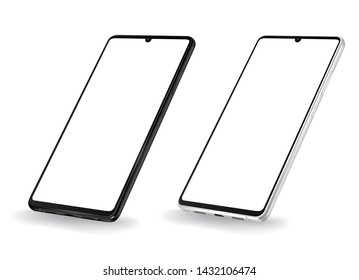 Perspective smartphone transparent screen black and silver colours and easy place demo in to screen vector illustration for software application technology.