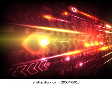 Perspective speed arrow and glowing computer data. Abstract futuristic high technology background. Internet motivation and connection to communicate of innovation