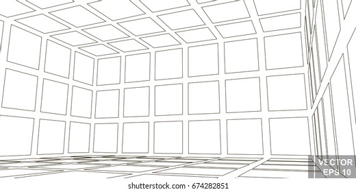 Perspective. Square. Three-dimensional 3D. The outline is isolated on a white background.