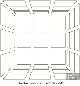 Perspective. Square. Three-dimensional 3D. The outline is isolated on a white background.