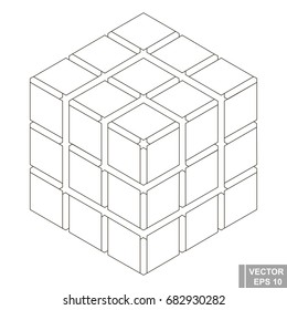 Perspective. Square. Three-dimensional 3D. The outline is isolated on a white background.