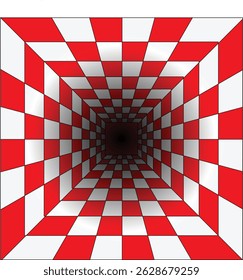 Perspektive quadriert die Illusion eines Tunnels. Abstrakte Perspektive geometrisches Muster leeren Kasten. Endloses Tunnelschachbrettmuster. Perspektivische Illusion.