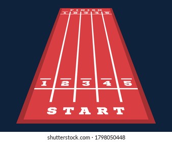Perspective start and finish on the go-kart track. road markings