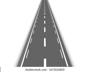 Perspective straight road template on white background in realistic style isolated. Vector illustration