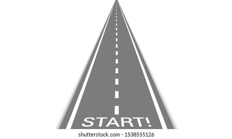 Perspective straight road template with start inscription on white background. Vector illustration