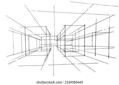 Perspective structure line sketch,hall structure,modern design,vector,2d illustration