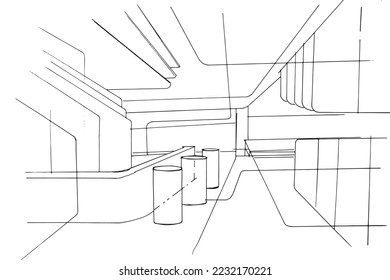 Perspective structure line sketch,hall structure,modern design,vector,2d illustration