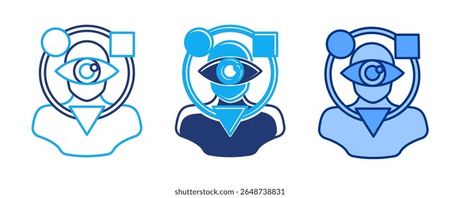 Perspektive Nehmen Symbol durch Auge dargestellt, geometrische Form Blau, Duallin, Dualtone Stil.