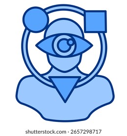 Perspektive Nehmen Symbol durch Auge dargestellt, geometrische Form Blauer Stil.