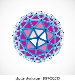 Perspective technology shape with black lines and dots connected, polygonal wireframe object. Abstract faceted element isolated on white for use as design structure on communication technology theme
