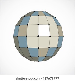 Perspective technology shape with black lines and dots connected, polygonal wireframe object. Abstract gray faceted element for use as design structure on communication technology theme