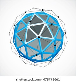 Perspective technology shape with black lines and dots connected, polygonal wireframe object. Abstract faceted element isolated on white for use as design structure on communication technology theme