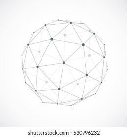 Perspective technology shape with gray lines connected, polygonal wireframe object with transparency effect. Abstract faceted element for use as design structure on communication technology theme