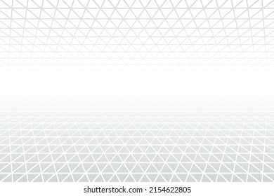 Perspective triangle grid white and grey ethereal background. Vector design minimum perspective mesh concept. Decorative web layout, poster, retro banner. Aura abstract lines light backdrop