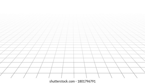 Perspective vector grid disappearing into the horizon. Wireframe landscape on white background.