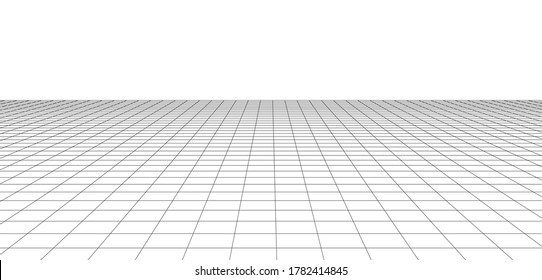 Perspective vector grid. Wireframe landscape on white background.