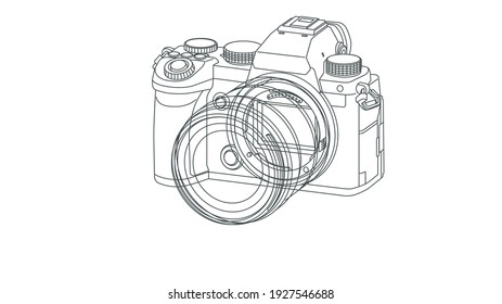 Perspective Vector Illustration Of A Digital Mirrorless Interchangeable Lens Camera