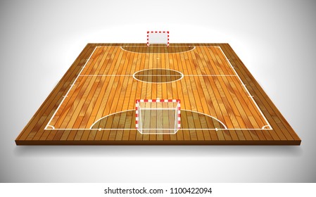 Perspective Vector Illustration Of Hardwood Futsal Court Or Field. Vector EPS 10. Room For Copy.