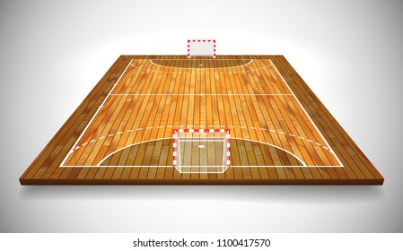 Perspective vector illustration of hardwood handball field, cort. Vector EPS 10. Room for copy.