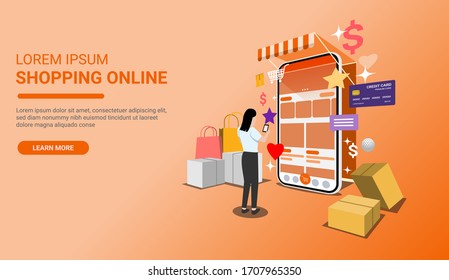 Perspective vector illustration. online shopping banner