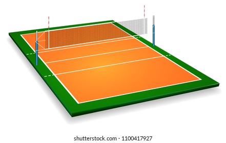 Perspective vector illustration of vollyball field court with net. Vector EPS 10. Room for copy.