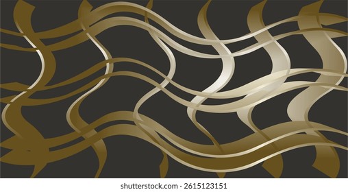 perspective of vertical and horizontal curved lines in golden brown gradient with black background