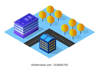 Perspective view from above to the city map quarter of the highway intersection of streets urban landscape