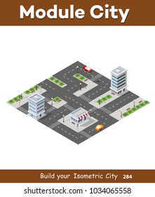 Perspective view from above to the city quarter of the highway intersection of streets urban landscape view town infrastructure