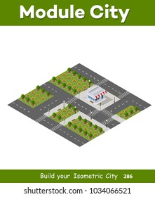 Perspective view from above to the city quarter of the highway intersection of streets urban landscape view town infrastructure