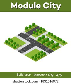 Perspective view from above to the city quarter of the highway intersection of streets urban landscape view town infrastructure