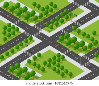 Perspective view from above to the city quarter of the highway intersection of streets urban landscape view town infrastructure