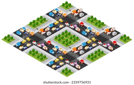 Perspective view from above to the city quarter of the highway of streets urban landscape view town infrastructure