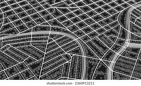Perspective view from above the map buildings. Navigate mapping technology for distance data, path turns. Abstract map with unique lines, geometric patterns background. , Vector design streetmap.