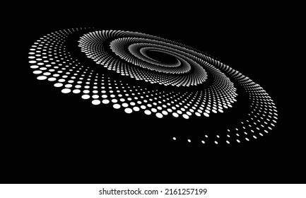 Perspective view to abstract halftone dotted circle. Spiral universe concept.