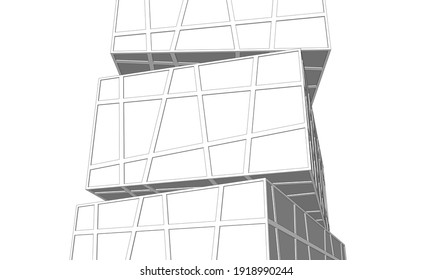 Perspective view of abstract modern architecture vector 3d illustration