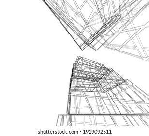 Perspective view of abstract modern architecture vector 3d illustration