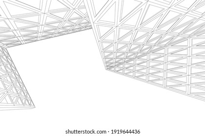 Vista de perspectiva de la arquitectura abstracta moderna con triángulos vectores 3d ilustración