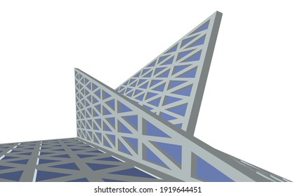 Vista de perspectiva de la arquitectura abstracta moderna con triángulos vectores 3d ilustración