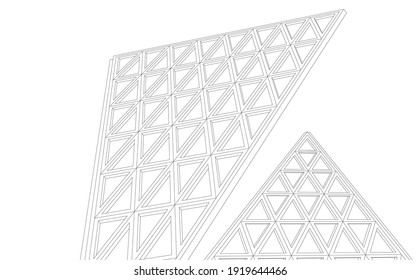 Perspective view of abstract modern architecture with triangles vector 3d illustration