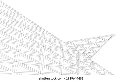 Perspective view of abstract modern architecture with triangles vector 3d illustration