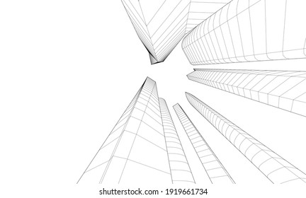 Perspective view of abstract modern architecture vector 3d illustration