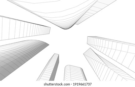 Perspective view of abstract modern architecture vector 3d illustration